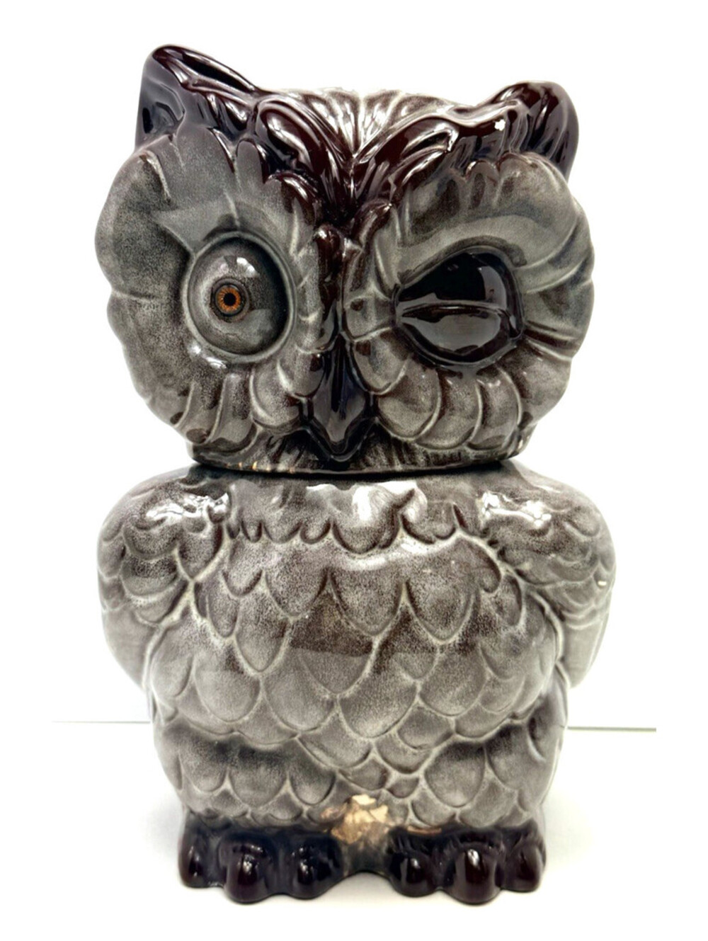 Vtg 1970s Atlantic Mold Winking Owl Cookie Jar Ceramic Hand Made 10.5"H